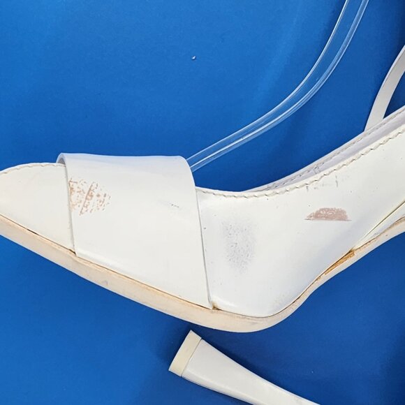 MISSONI Runway White Leather Caged Peep Toe Pumps Heels Ankle Strap NEW FLAWED - Picture 8 of 13